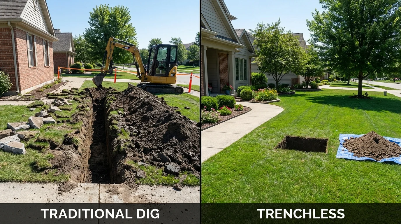 Trenchless sewer repair with minimal yard damage versus traditional excavation in Jacksonville, AR
